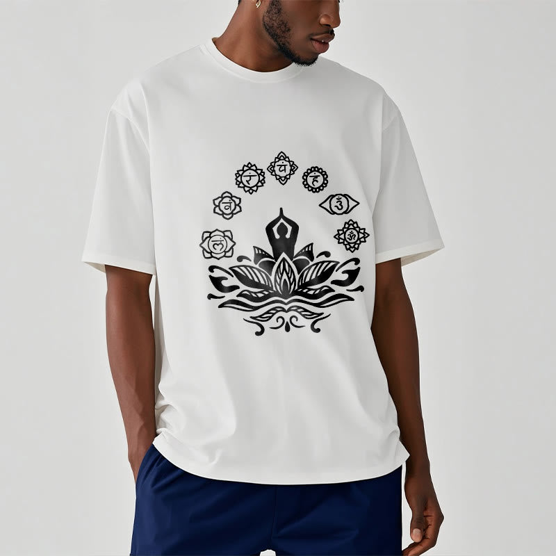 Camiseta de algodón con diseño de Buddha Stones meditando, flor de loto y siete chakras - image 9