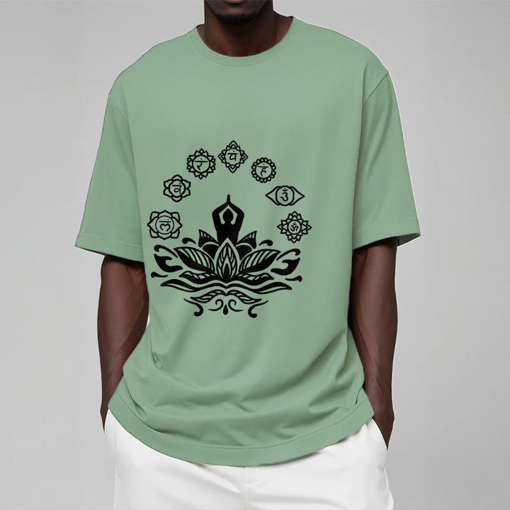 Camiseta de algodón con diseño de Buddha Stones meditando, flor de loto y siete chakras - image 16