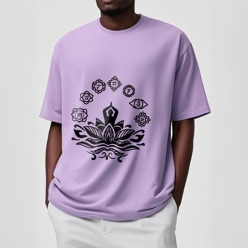 Camiseta de algodón con diseño de Buddha Stones meditando, flor de loto y siete chakras - image 18