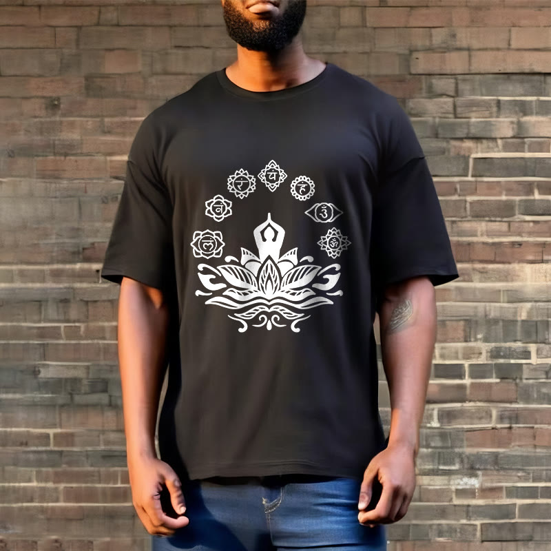 Camiseta de algodón con diseño de Buddha Stones meditando, flor de loto y siete chakras - image 6