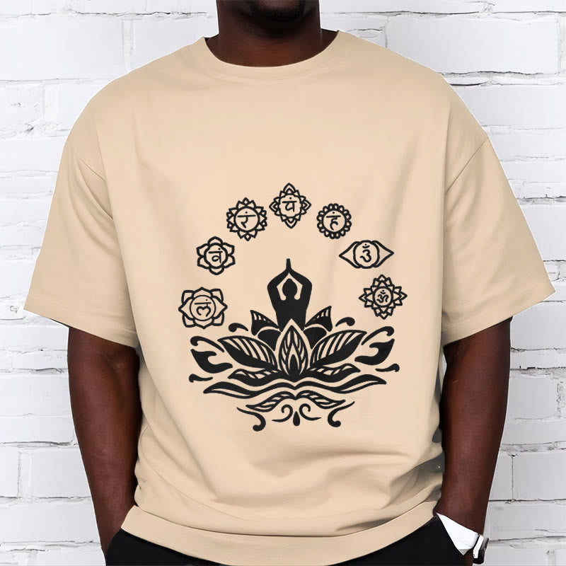 Camiseta de algodón con diseño de Buddha Stones meditando, flor de loto y siete chakras - image 12