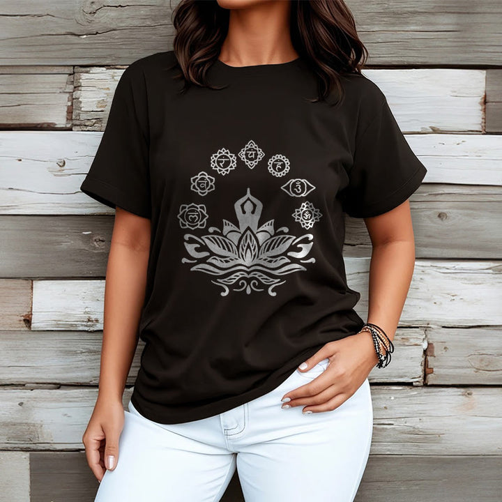 Camiseta de algodón con diseño de Buddha Stones meditando, flor de loto y siete chakras - image 7
