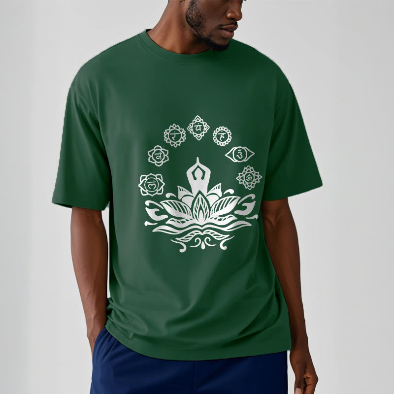 Camiseta de algodón con diseño de Buddha Stones meditando, flor de loto y siete chakras - image 2