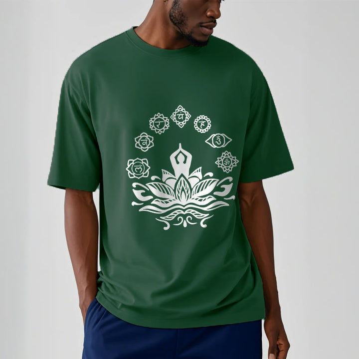 Camiseta de algodón con diseño de Buddha Stones meditando, flor de loto y siete chakras - image 2