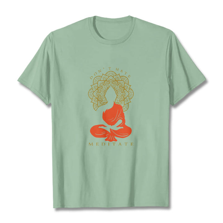 Camiseta de algodón con estampado de mandala de Buda meditativo y Buddha Stones de Buda - Verde pálido - 2XL - image 15