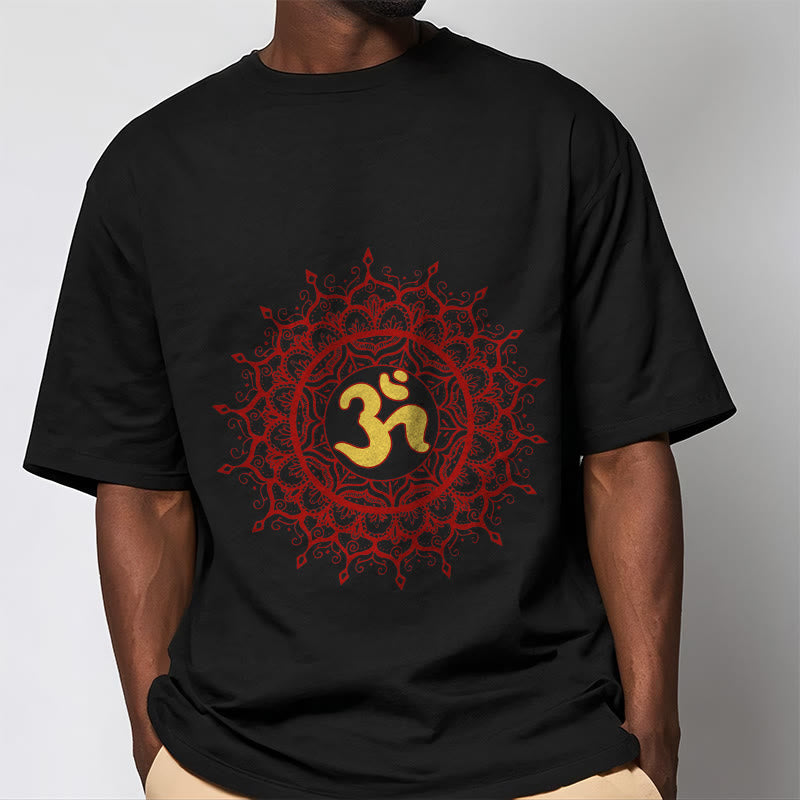 Camiseta informal de algodón con estampado de símbolo Om y mandala rojo de Buddha Stones - image 1