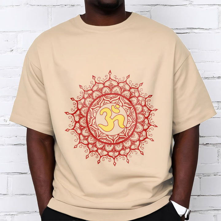 Camiseta informal de algodón con estampado de símbolo Om y mandala rojo de Buddha Stones - image 9