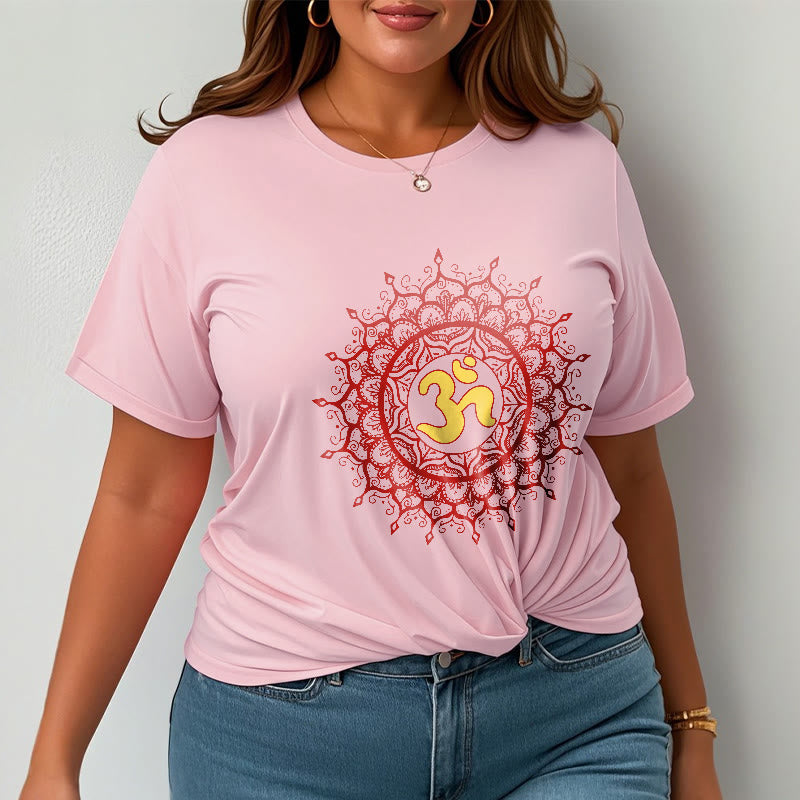 Camiseta informal de algodón con estampado de símbolo Om y mandala rojo de Buddha Stones - image 14