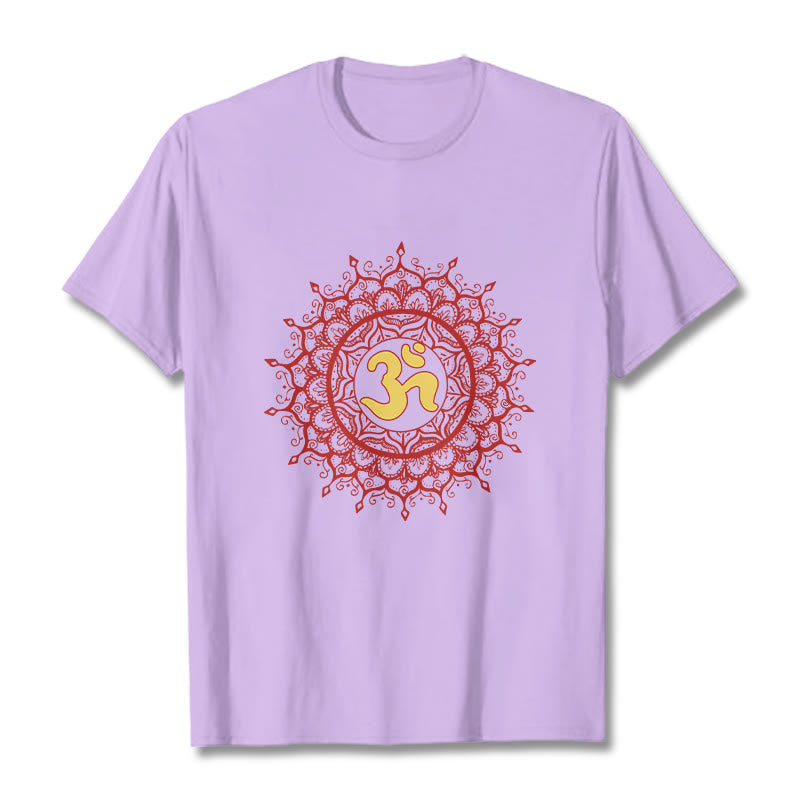 Camiseta informal de algodón con estampado de símbolo Om y mandala rojo de Buddha Stones - Ciruela - 2XL - image 16