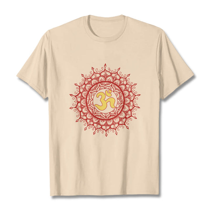 Camiseta informal de algodón con estampado de símbolo Om y mandala rojo de Buddha Stones - Sopa de mariscos - 2XL - image 9