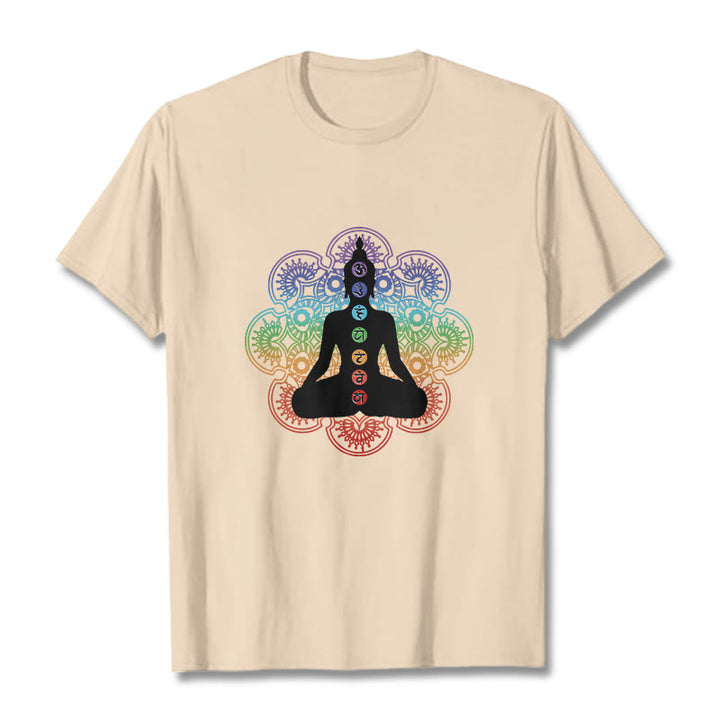 Camiseta de algodón con estampado de mandala colorido y figura meditativa de Buddha Stones - Sopa de mariscos - 2XL - image 9