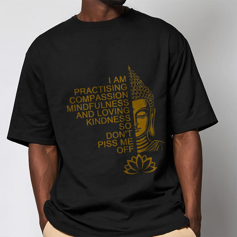 Camiseta informal de algodón con estampado de flor de loto y Buda con Buddha Stones de Buda y lado dorado - image 6