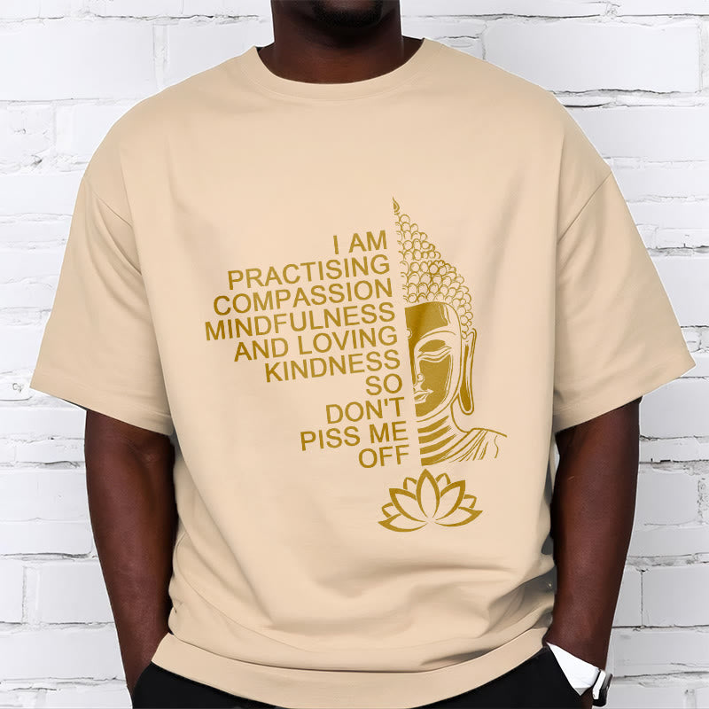 Camiseta informal de algodón con estampado de flor de loto y Buda con Buddha Stones de Buda y lado dorado - image 10