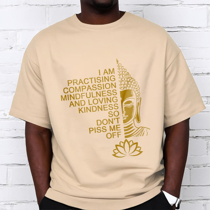 Camiseta informal de algodón con estampado de flor de loto y Buda con Buddha Stones de Buda y lado dorado - image 9