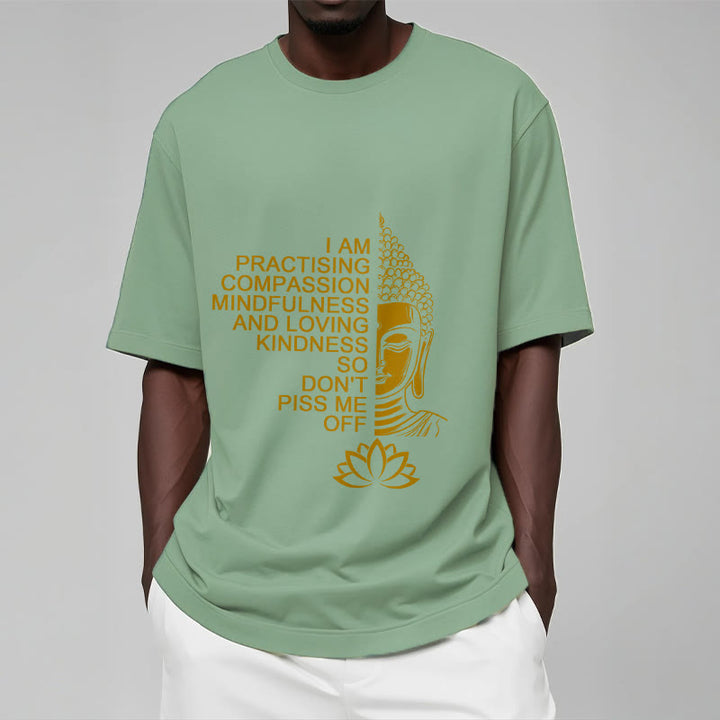 Camiseta informal de algodón con estampado de flor de loto y Buda con Buddha Stones de Buda y lado dorado - image 16