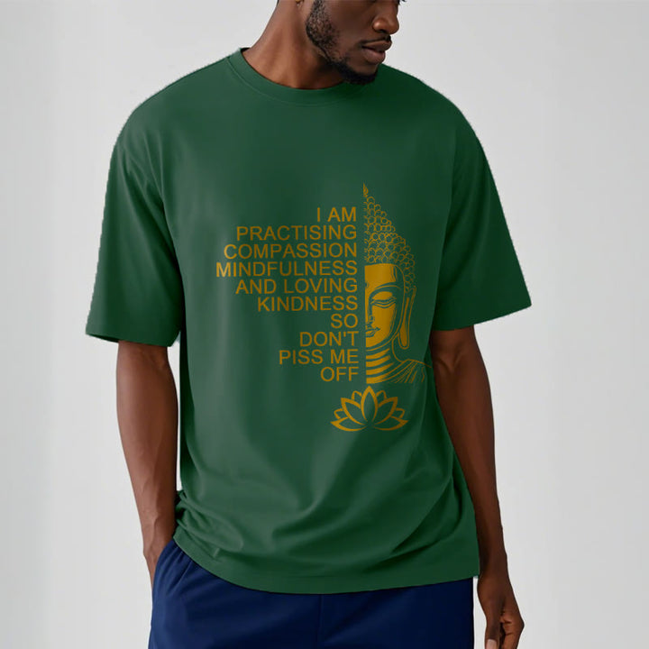 Camiseta informal de algodón con estampado de flor de loto y Buda con Buddha Stones de Buda y lado dorado - image 12
