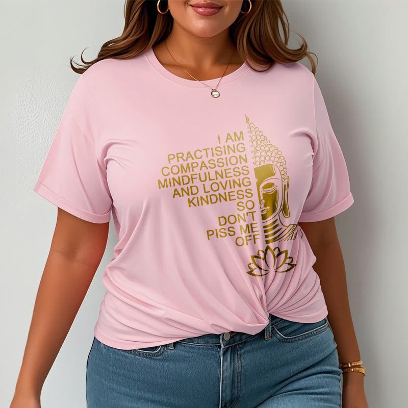 Camiseta informal de algodón con estampado de flor de loto y Buda con Buddha Stones de Buda y lado dorado - image 14