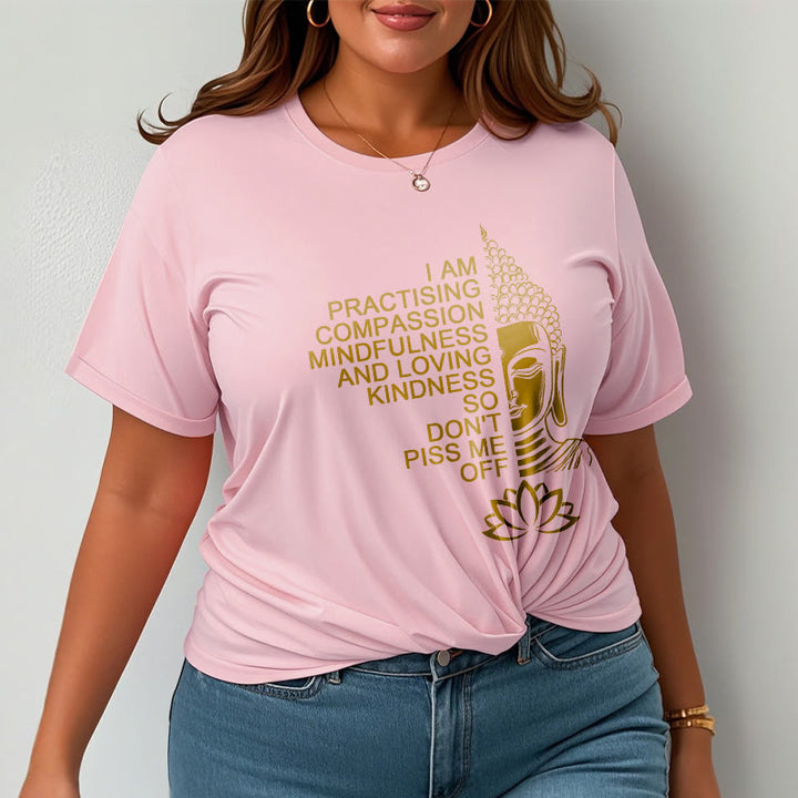 Camiseta informal de algodón con estampado de flor de loto y Buda con Buddha Stones de Buda y lado dorado - image 14