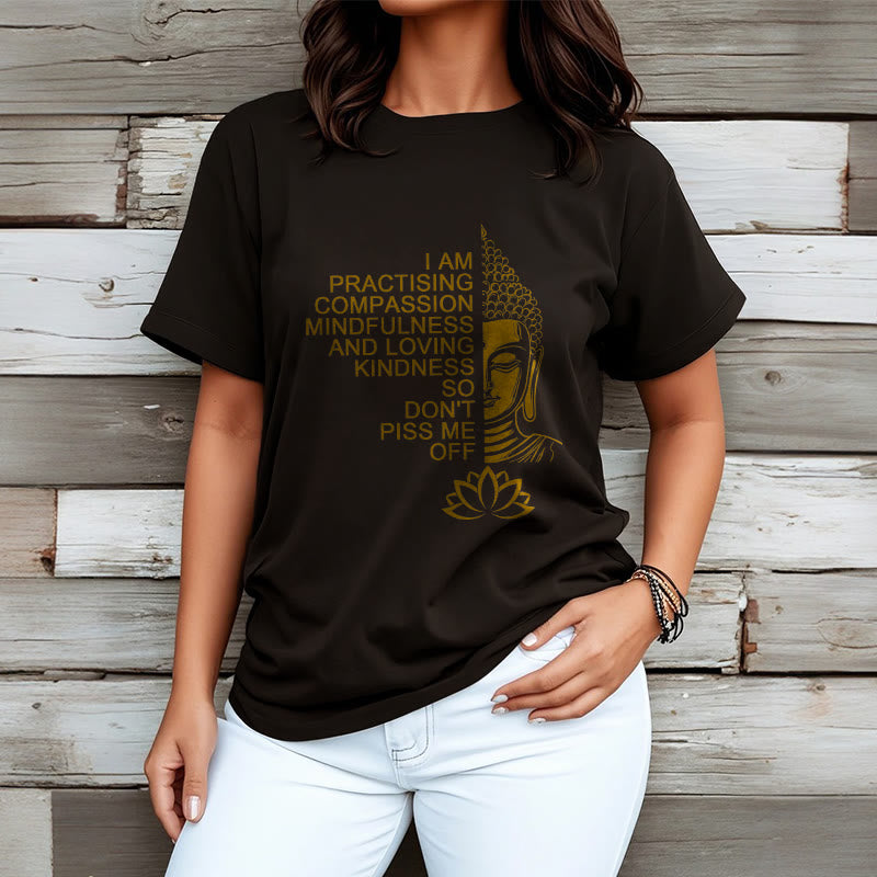 Camiseta informal de algodón con estampado de flor de loto y Buda con Buddha Stones de Buda y lado dorado - image 8