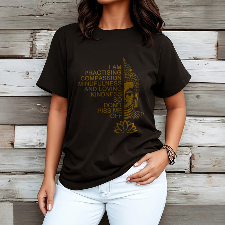Camiseta informal de algodón con estampado de flor de loto y Buda con Buddha Stones de Buda y lado dorado - image 8