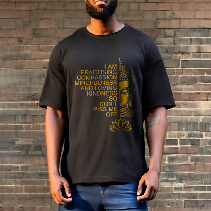 Camiseta informal de algodón con estampado de flor de loto y Buda con Buddha Stones de Buda y lado dorado - image 6