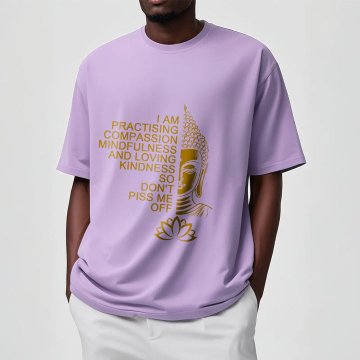 Camiseta informal de algodón con estampado de flor de loto y Buda con Buddha Stones de Buda y lado dorado - image 18