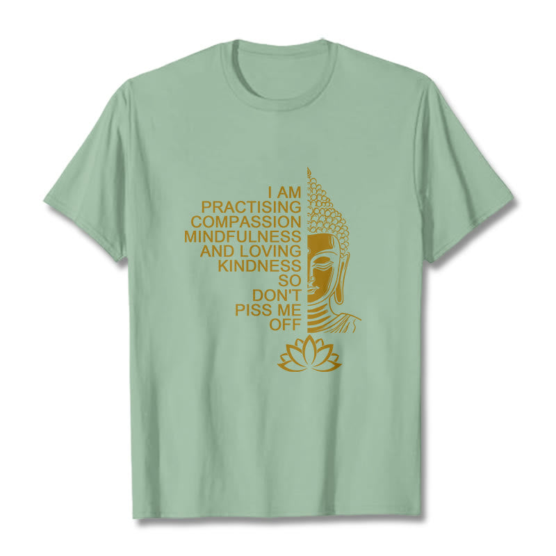 Camiseta informal de algodón con estampado de flor de loto y Buda con Buddha Stones de Buda y lado dorado - Verde pálido - 2XL - image 15
