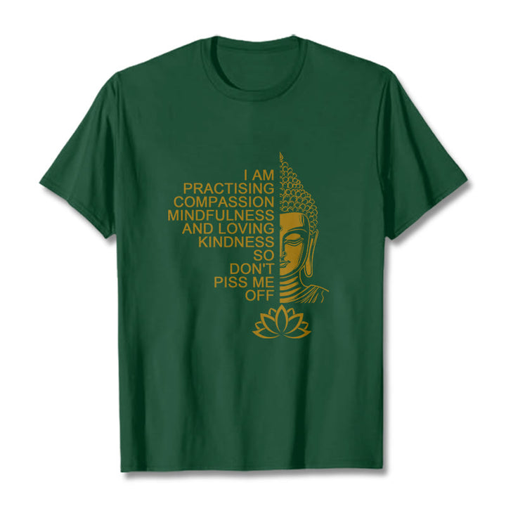 Camiseta informal de algodón con estampado de flor de loto y Buda con Buddha Stones de Buda y lado dorado - Verde bosque - 2XL - image 11