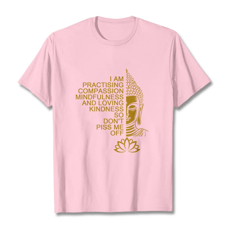 Camiseta informal de algodón con estampado de flor de loto y Buda con Buddha Stones de Buda y lado dorado - Rosa claro - 2XL - image 13