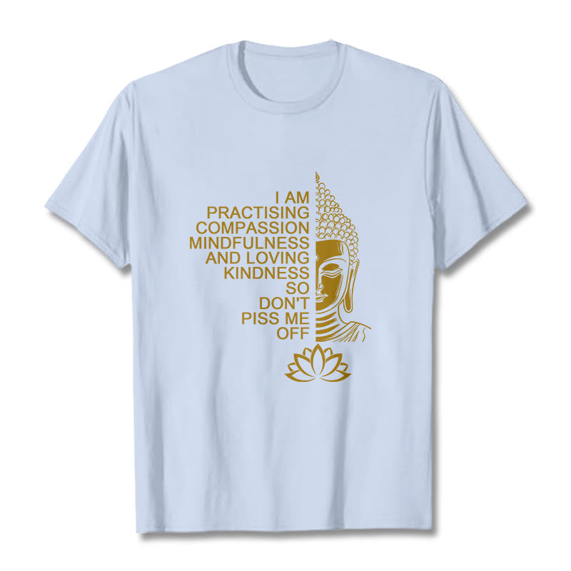 Camiseta informal de algodón con estampado de flor de loto y Buda con Buddha Stones de Buda y lado dorado - Cian claro - 2XL - image 19