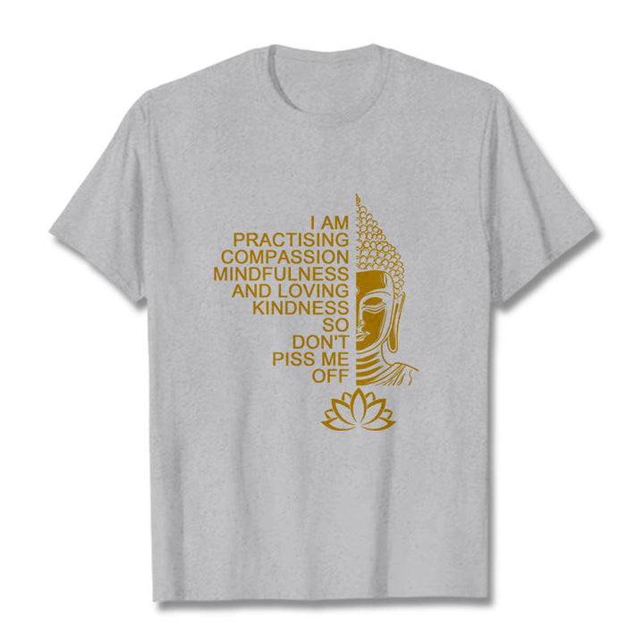Camiseta informal de algodón con estampado de flor de loto y Buda con Buddha Stones de Buda y lado dorado - Gris claro - 2XL - image 20
