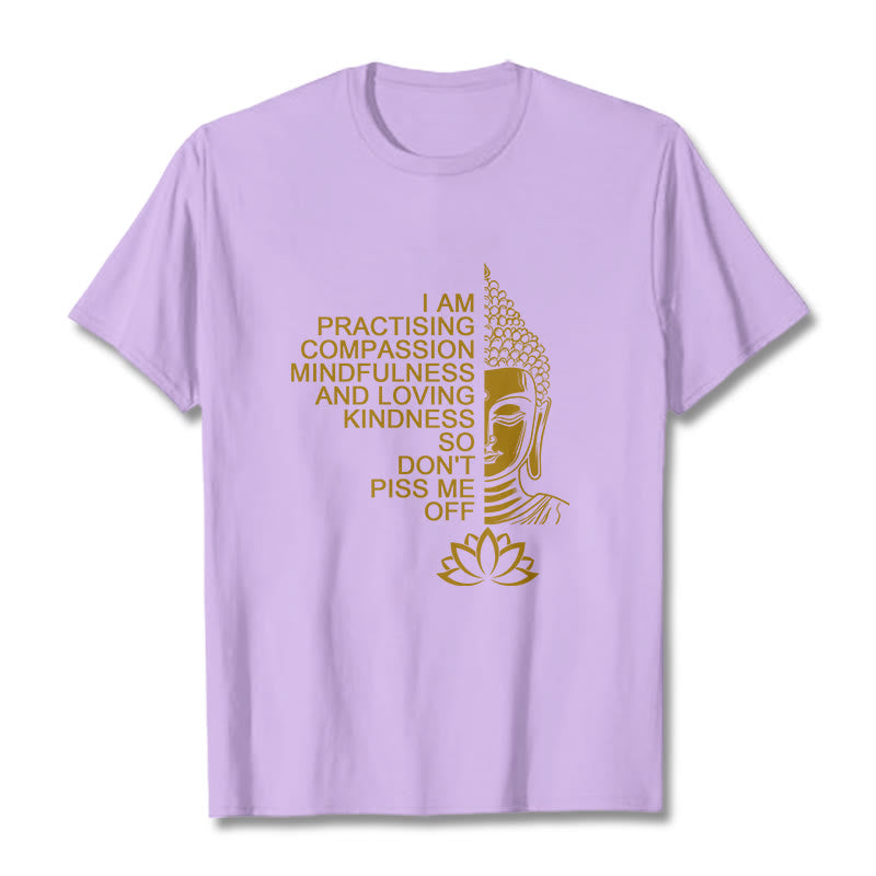 Camiseta informal de algodón con estampado de flor de loto y Buda con Buddha Stones de Buda y lado dorado - Ciruela - 2XL - image 17