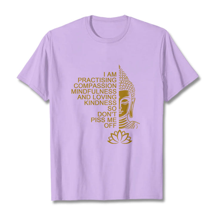 Camiseta informal de algodón con estampado de flor de loto y Buda con Buddha Stones de Buda y lado dorado - Ciruela - 2XL - image 17