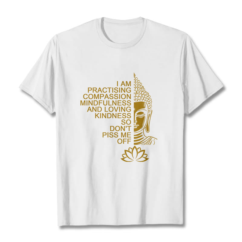 Camiseta informal de algodón con estampado de flor de loto y Buda con Buddha Stones de Buda y lado dorado - Blanco - 2XL - image 1