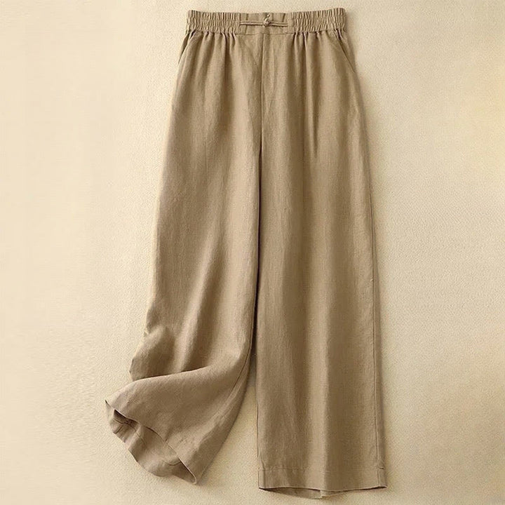 Pantalones anchos de algodón con botones de rana y cintura elástica de color liso para mujer de Buddha Stones Daily con bolsillos - Oro - US12, UK/AU16, EU44 (3XL) - image 3