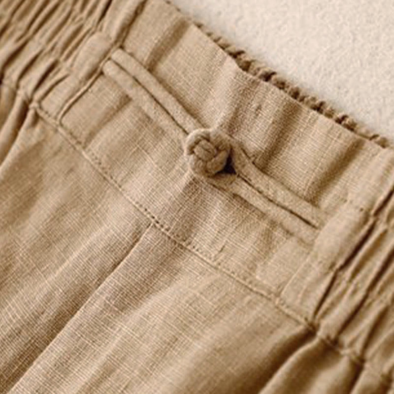 Pantalones anchos de algodón con botones de rana y cintura elástica de color liso para mujer de Buddha Stones Daily con bolsillos - image 4