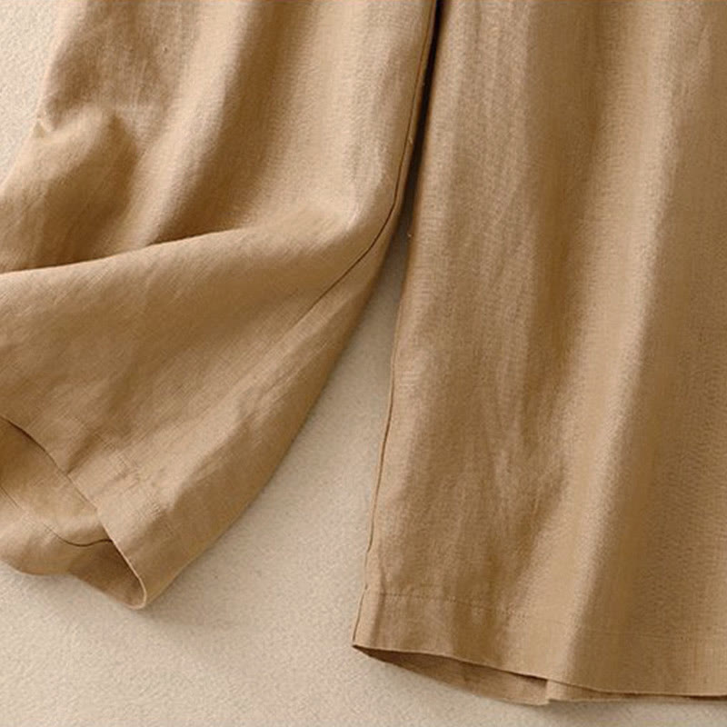 Pantalones anchos de algodón con botones de rana y cintura elástica de color liso para mujer, versátiles y con bolsillos, de Buddha Stones - image 7