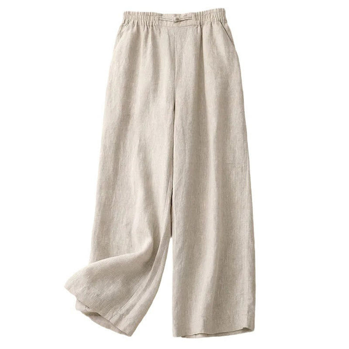 Pantalones anchos de algodón con botones de rana y cintura elástica de color liso para mujer de Buddha Stones Daily con bolsillos - image 16