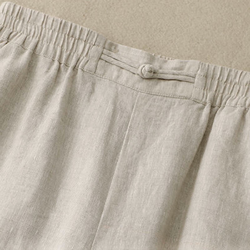 Pantalones anchos de algodón con botones de rana y cintura elástica de color liso para mujer de Buddha Stones Daily con bolsillos - image 12