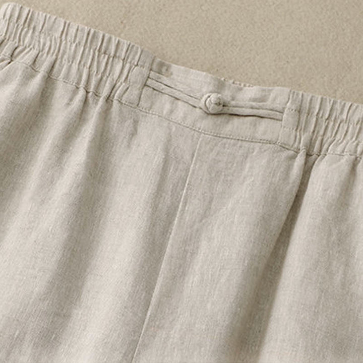 Pantalones anchos de algodón con botones de rana y cintura elástica de color liso para mujer de Buddha Stones Daily con bolsillos - image 12