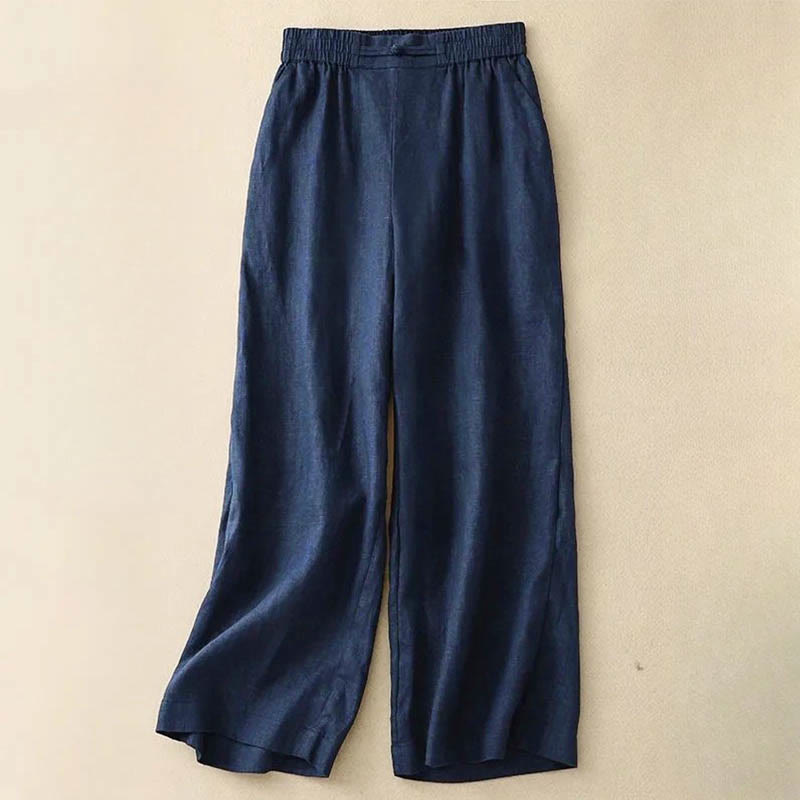 Pantalones anchos de algodón con botones de rana y cintura elástica de color liso para mujer de Buddha Stones Daily con bolsillos - Azul medianoche - US12, UK/AU16, EU44 (3XL) - image 8