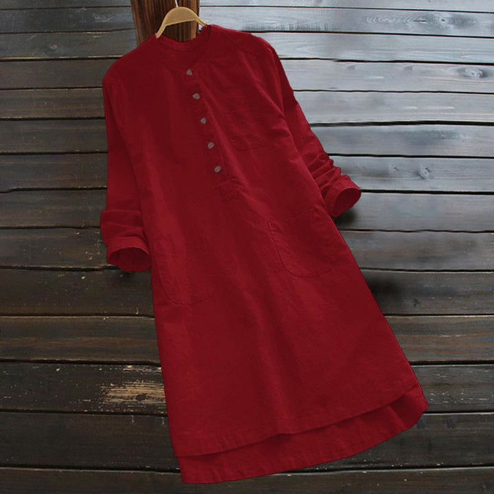 Camisa de mujer de manga larga con botones lisos y bolsillos Buddha Stones - Rojo - US16, UK/AU20, EU48 (5XL) - image 17