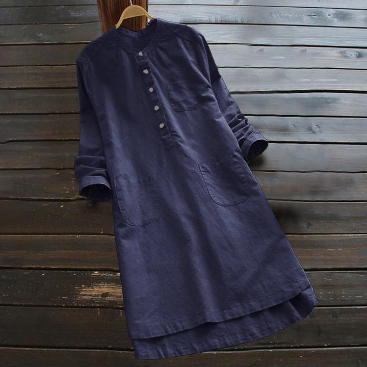 Camisa de mujer de manga larga con botones lisos y bolsillos Buddha Stones - Marina de guerra - US16, UK/AU20, EU48 (5XL) - image 14