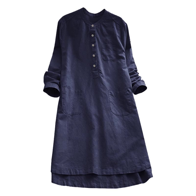 Camisa de mujer de manga larga con botones lisos y bolsillos Buddha Stones - image 16
