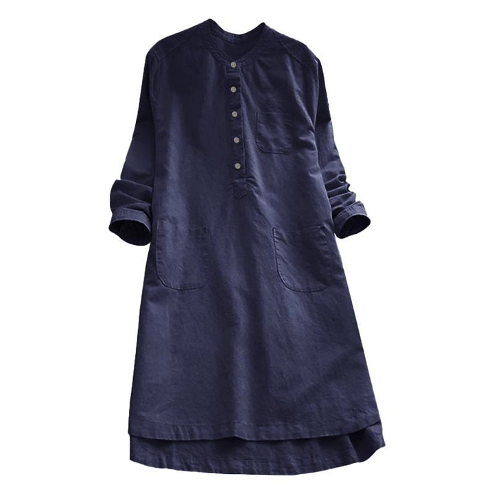 Camisa de mujer de manga larga con botones lisos y bolsillos Buddha Stones - image 16
