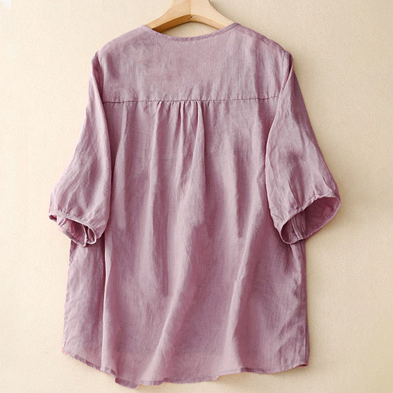 Camisa informal holgada de media manga con cuello en V para mujer con Buddha Stones - image 1