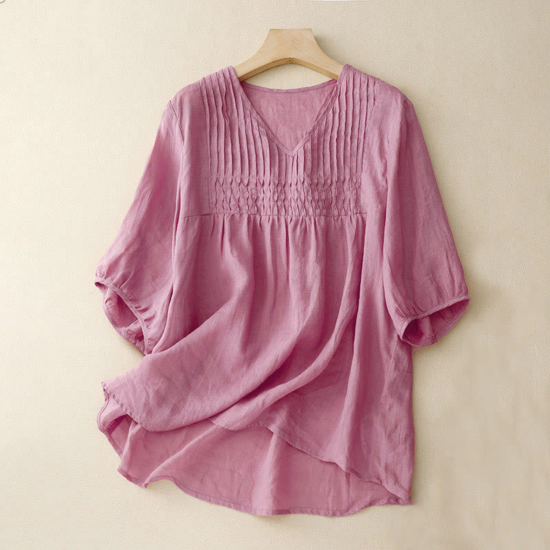 Camisa de algodón de media manga, informal, holgada, con cuello en V y diseño de Buddha Stones para mujer - Violeta pálido rojo - US12, UK/AU16, EU44 (2XL) - image 18