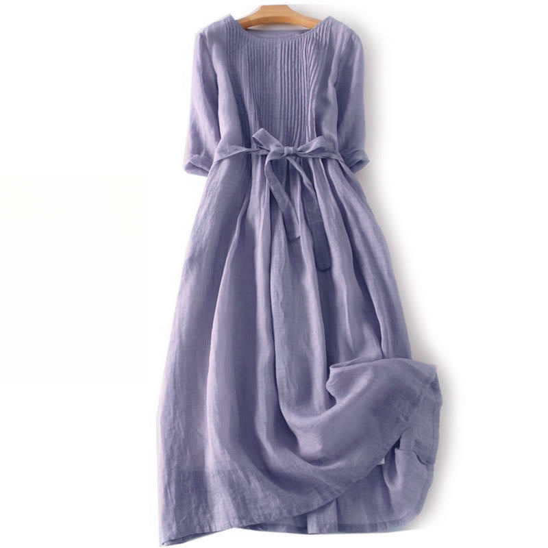 Vestido midi informal y algodón con cuello redondo, mangas cortas y bolsillos, con cordones y estampado Buddha Stones - Cardo - US12, UK/AU16, EU44 (3XL) - image 16