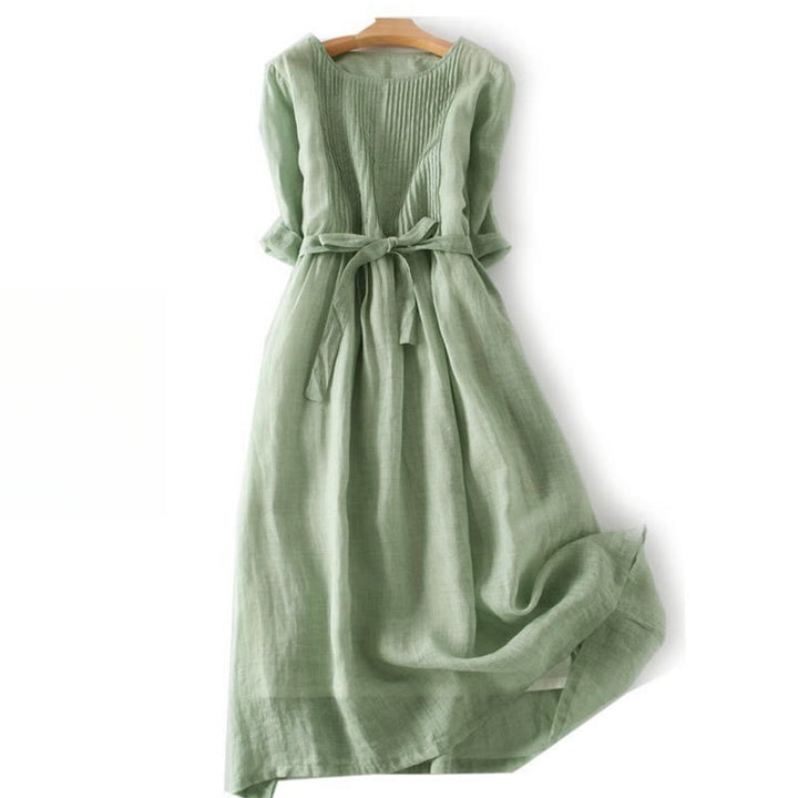 Vestido midi informal con cuello redondo, media manga y bolsillos, con cordones y estampado Buddha Stones - Verde mar oscuro - US12, UK/AU16, EU44 (3XL) - image 19