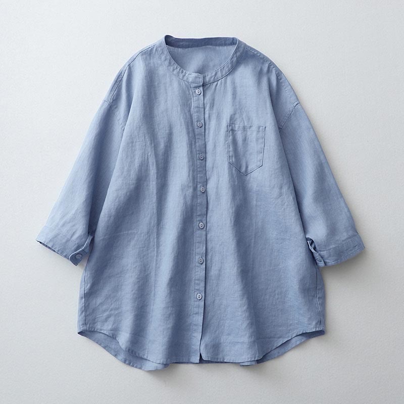 Camisa de manga tres cuartos con botones de color liso con Buddha Stones - Azul claro - US8-10，UK/AU12-14，EU40-42 (2XL) - image 21